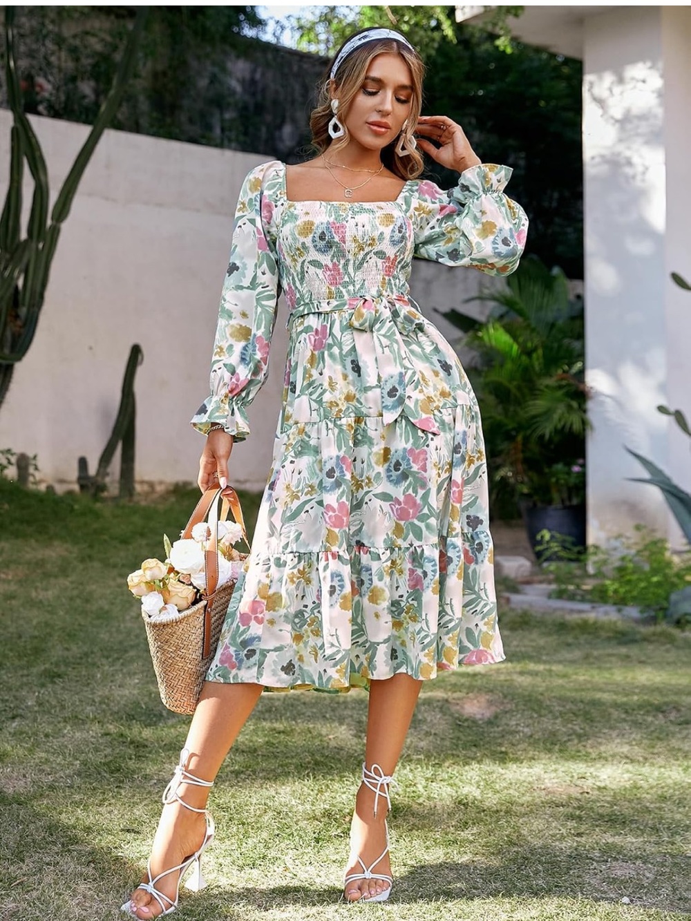 Floral Smocked Midi Dress